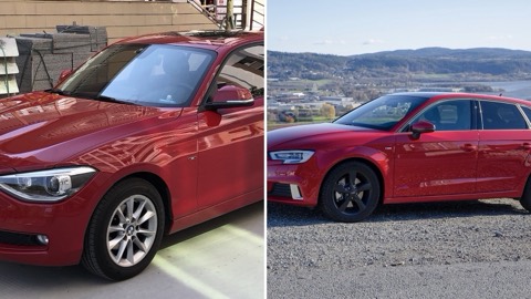 BMW Serie 1 y Audi A3 uno junto al otro, en una imagen dividida en dos mitades