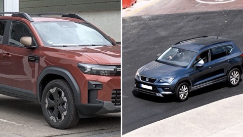 Dacia Bigster y SEAT Ateca uno junto al otro, en una imagen dividida en dos mitades