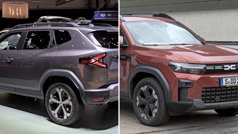 Dacia Duster y Dacia Bigster uno junto al otro, en una imagen dividida en dos mitades