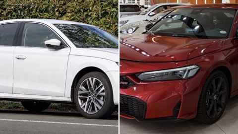 Skoda Octavia y Honda Civic uno junto al otro, en una imagen dividida en dos mitades