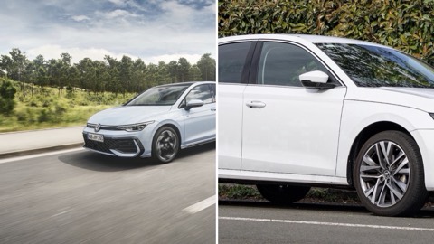 Volkswagen Golf y Skoda Octavia uno junto al otro, en una imagen dividida en dos mitades